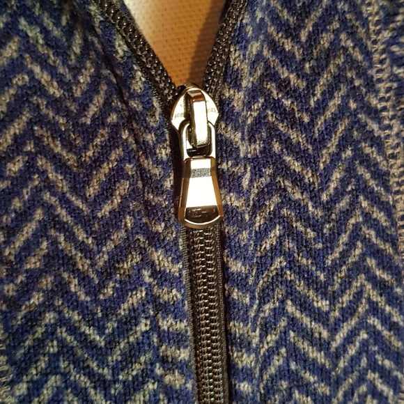 T by Talbots Navy Blue Herringbone Full Zip Jacket Coat - Picture 2 of 8